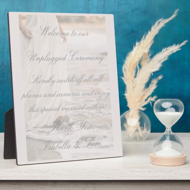 Romantic Coastal Beach Wedding Unplugged Ceremony  Plaque (Side)