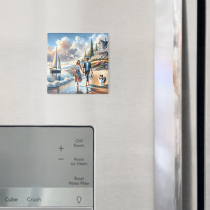 Romantic Coastal Cottage Sunset Stroll Magnet