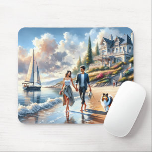 Romantic Coastal Cottage Sunset Stroll Mouse Mat