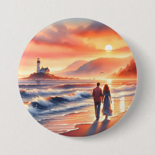 Romantic Coastal Sunset Lighthouse Walk 7.5 Cm Round Badge