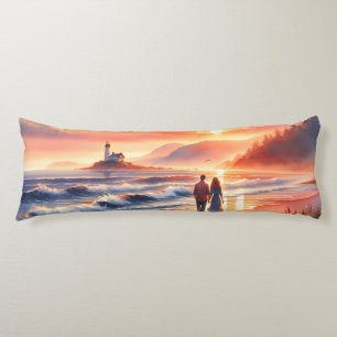 Romantic Coastal Sunset Lighthouse Walk Body Cushion