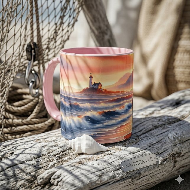 Romantic Coastal Sunset Lighthouse Walk Mug (Romantic Coastal Sunset Lighthouse Walk Mug)