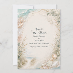 Romantic Coastal Watercolor Beach Wedding Invitation