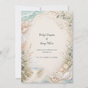 Romantic Coastal Watercolor Beach Wedding Invitation