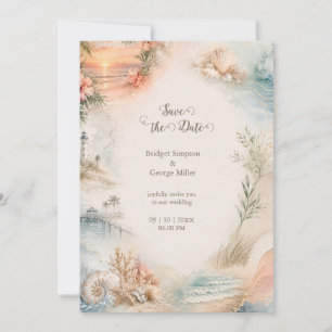 Romantic Coastal Wedding Seashell Paradise Invitation