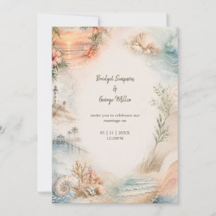 Romantic Coastal Wedding Seashell Paradise Invitation