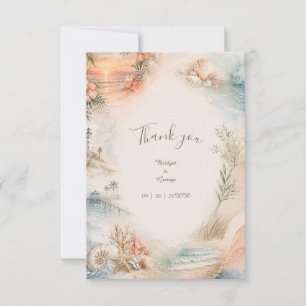 Romantic Coastal Wedding Seashell Paradise Thank You Card