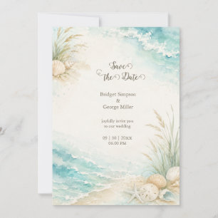 Romantic Coastal Wedding Watercolor Beach Invitation