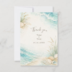 Romantic Coastal Wedding Watercolor Beach Thank You Card