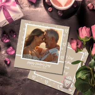 Romantic Coffee and White Heart with Photo/message Holiday Card