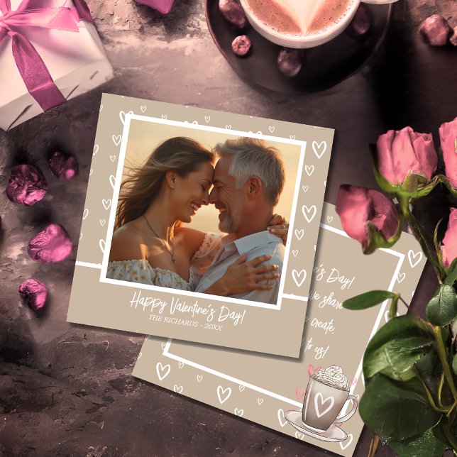 Romantic Coffee and White Heart with Photo/message Holiday Card (Romantic Coffee and White Heart with Photo/message Holiday Card)