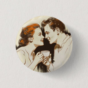 Romantic Coffee Date Couples Sharing Sweet Glance 3 Cm Round Badge