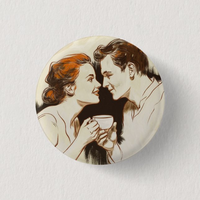 Romantic Coffee Date Couples Sharing Sweet Glance 3 Cm Round Badge (Front)