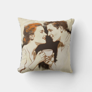 Romantic Coffee Date Couples Sharing Sweet Glance Cushion
