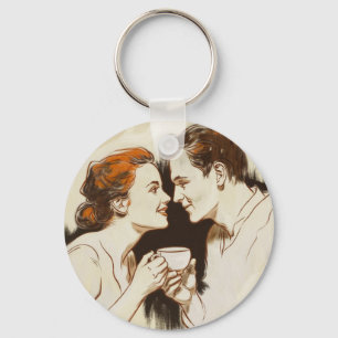 Romantic Coffee Date Couples Sharing Sweet Glance Key Ring