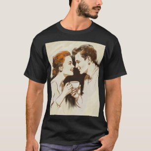 Romantic Coffee Date Couples Sharing Sweet Glance T-Shirt