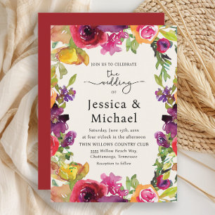 Romantic Colorful Boho Watercolor Floral Wedding Invitation