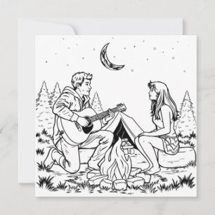 Romantic Coloring Page   Couple Camping