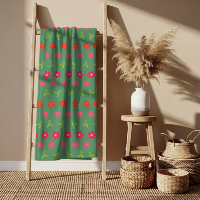 Romantic Colourful Chic Floral Pattern  Bath Towel (Green Red Flowers Pattern Bath Towel Set)