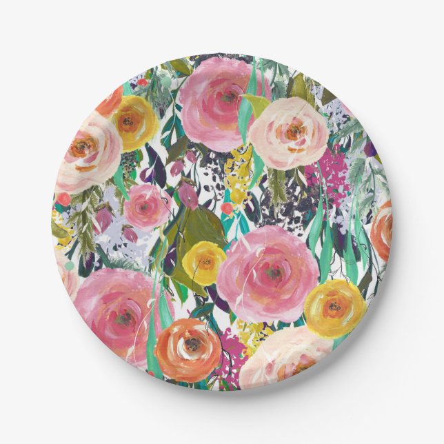Romantic Colourful Flowers Paper Plate (Front)