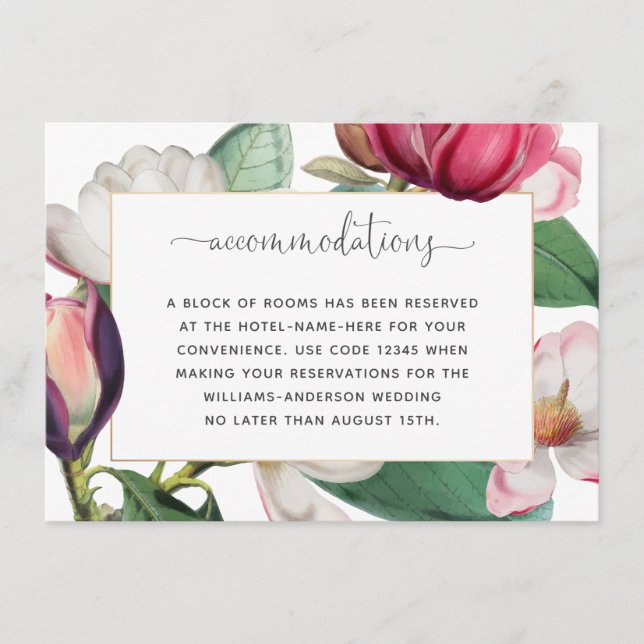 Romantic Colourful Magnolia Floral Accommodations Enclosure Card (Front)