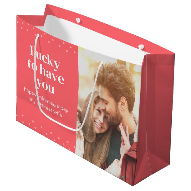 Romantic Colourful Pink Valentine's Day Photo Large Gift Bag (Front Angled)