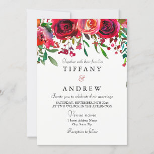 Romantic Colourful Red Floral Wedding invitation