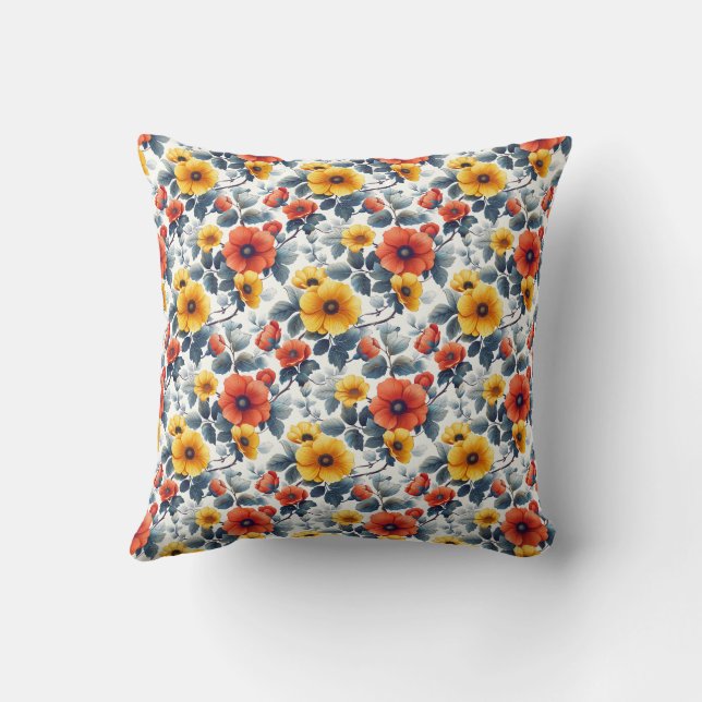 Romantic Colourful Vintage Chic Floral Pattern Cushion (Back)