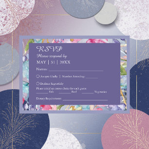 romantic colourful wildflower greenery wedding  RSVP card