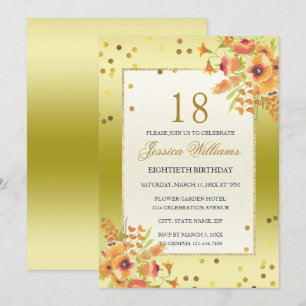 Romantic Confetti & Corner Bouquets 18th Birthday Invitation