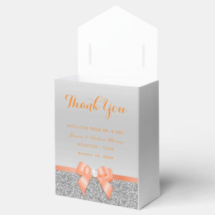 Romantic Coral Bow & Silver Glitter Wedding Favour Box