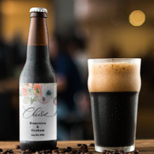 Romantic Coral Floral Wedding   Beer Bottle Label