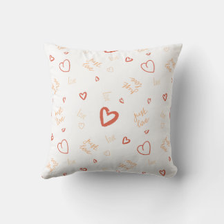 Romantic Coral Heart Doodle Pattern Art Cushion