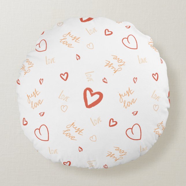 Romantic Coral Heart Doodle Pattern Art Round Cushion (Front)