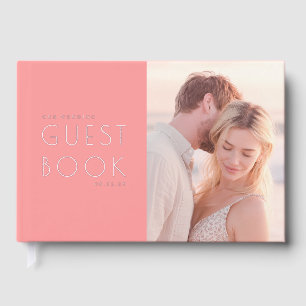 Romantic Coral Minimalist Photo Guest Book