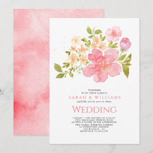 Romantic Coral Peach Flowers  Floral Boho Wedding  Invitation
