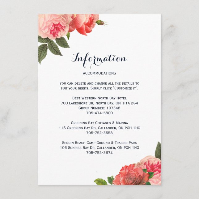 Romantic Coral Peonie Detail Cards (Front)