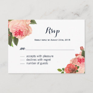 Romantic Coral Peonie on Navy RSVP Cards