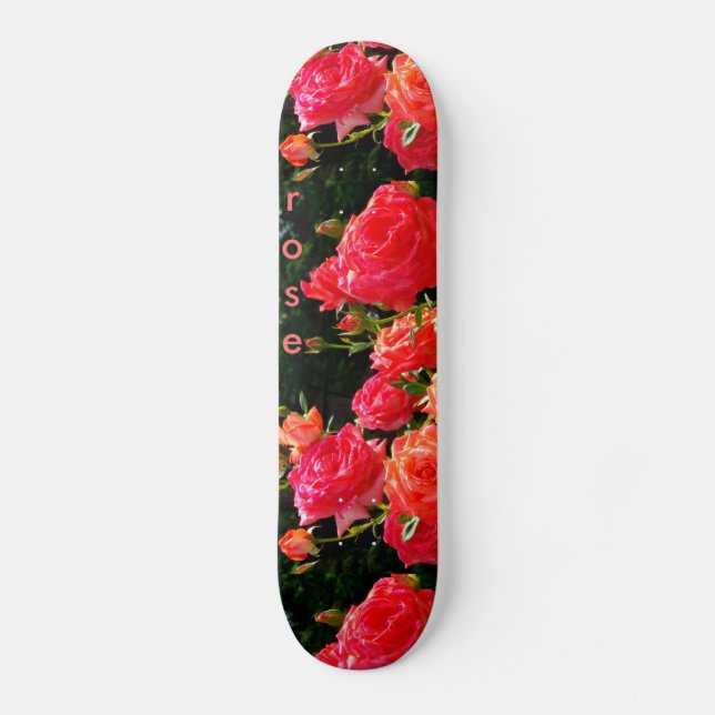 Romantic Coral pink red orange Roses Skateboard (Front)