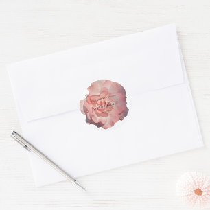 Romantic Coral Rose Floral Wedding Stationery Classic Round Sticker