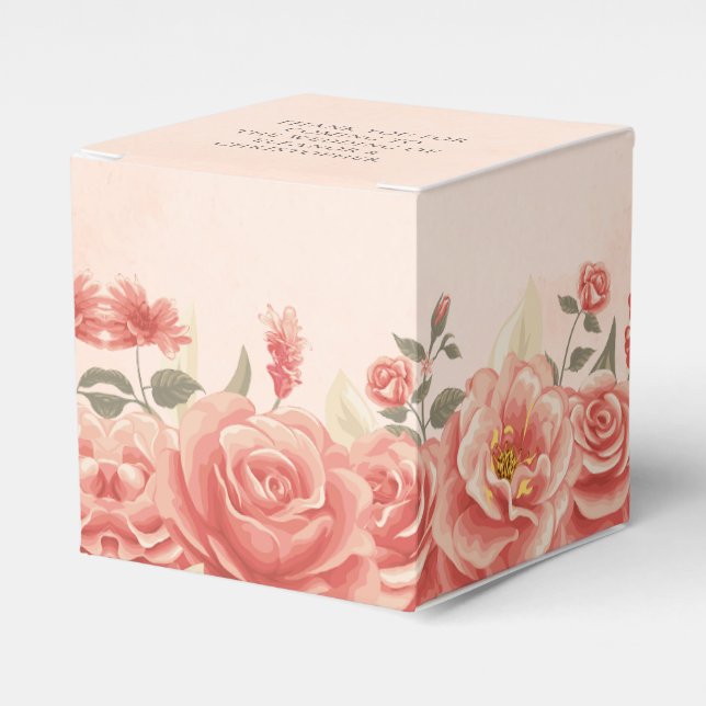 Romantic Coral Roses Garden Wedding Square Favour Box (Front Side)