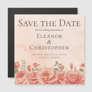 Romantic Coral Roses Peach Floral Save the Date