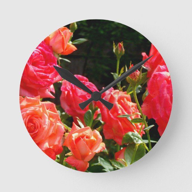 Romantic Coral Roses Round Clock (Front)