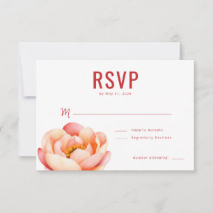 Romantic Coral Watercolor Peony RSVP Card