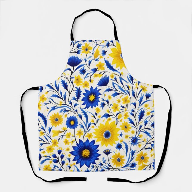Romantic Cornflower Blue and Yellow Floral Apron (Front)