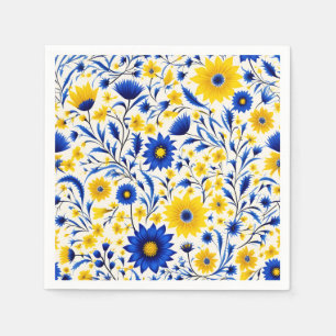 Romantic Cornflower Blue and Yellow Floral Napkin