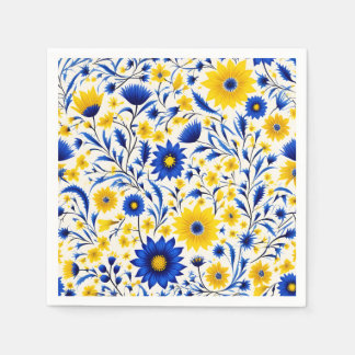 Romantic Cornflower Blue and Yellow Floral Napkin