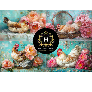 Romantic Cottage Floral Chicken Decoupage Tissue Paper