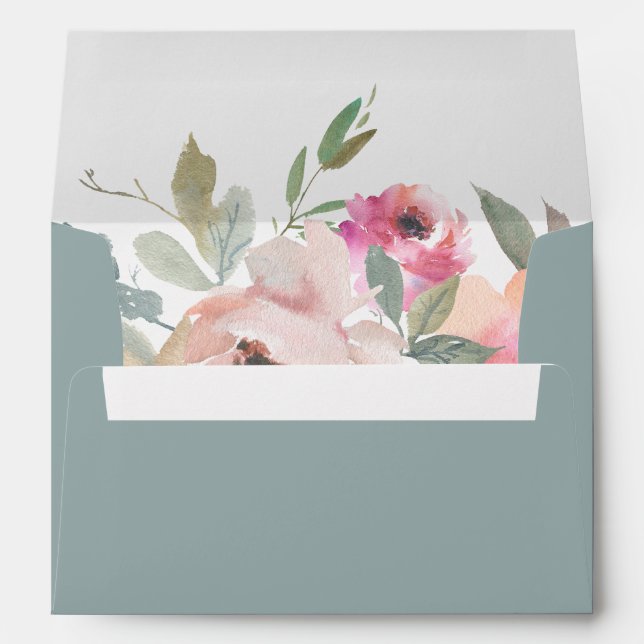 Romantic Cottage Flowers Blush Blue Sage Envelope (Back (Bottom))