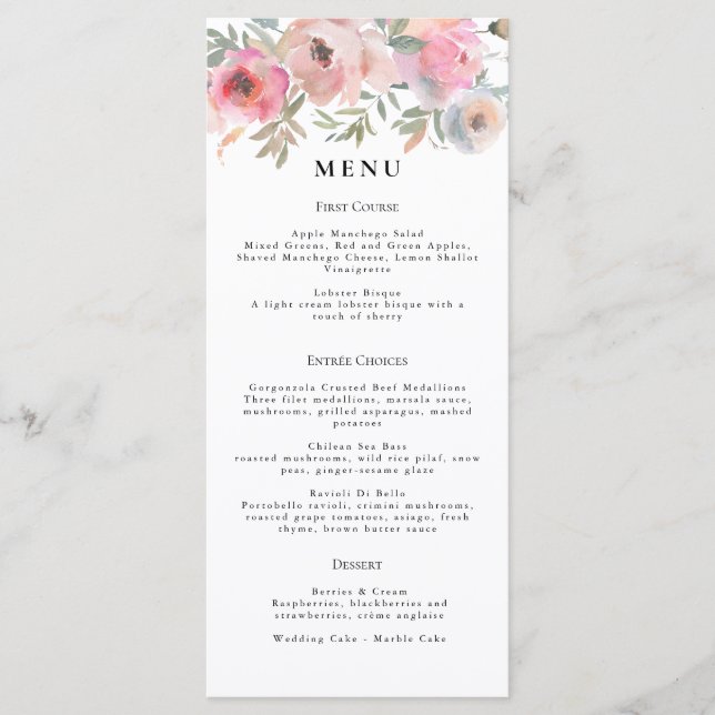 Romantic Cottage Flowers Blush Blue Sage Menu (Front)